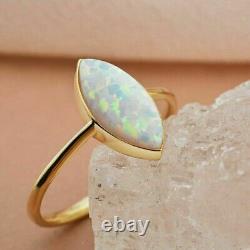 2 Ct Marquise Cut Created Opals Solitaire Wedding Ring 14k Yellow Gold Plated