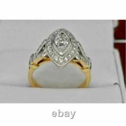 2 Ct Marquise Cut Genuine Moissanite Women's Wedding Ring 14k Yellow Gold Plated