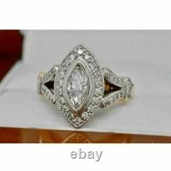 2 Ct Marquise Cut Genuine Moissanite Women's Wedding Ring 14k Yellow Gold Plated