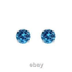 2 Ct Round Cut Blue Created Diamond Earrings Studs Gold Plated Silver 925 Screw