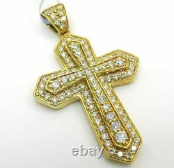 2. Ct Round Cut Real Moissanite Cross Men's Pendant 14K Yellow Gold Plated Silver