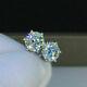 2 Ct Round Cut Real Moissanite Solitaire Earrings 14k White Gold Silver Plated