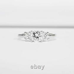 2 Ct Round Moissanite Cluster Three Stone Engagement Ring 14K White Gold Plated