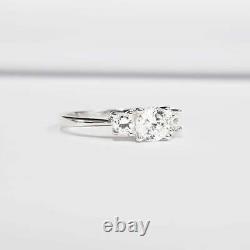 2 Ct Round Moissanite Cluster Three Stone Engagement Ring 14K White Gold Plated