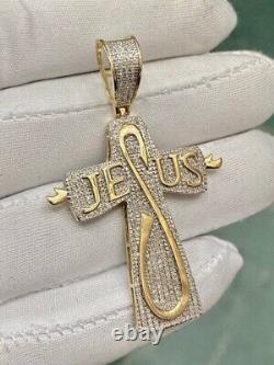 2. Ct Round Moissanite Men's Religious Jesus Cross Pendant 14k Yellow Gold Plated