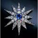2 Ct Round Simulated Blue Diamond Women's Brooch Pin 14k Gold Plated 925 Silver