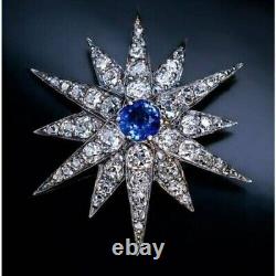 2 Ct Round Simulated Blue Diamond Women's Brooch Pin 14k Gold Plated 925 Silver