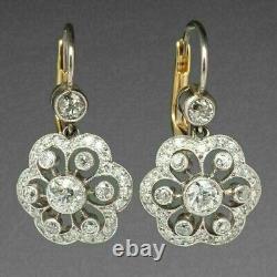 2 Ct Round Simulated Diamond Women Drop/Dangle Earrings 14K Two Tone Gold Plated