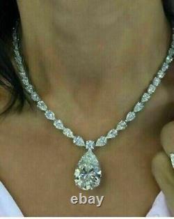 20 Ct Pear Cut Lab Created VVS1 Diamond 14K White Gold Plated Tennis Necklace
