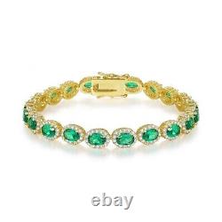 20 ctw Created Oval Emerald & Diamond 14k Gold Plated Tennis Bracelet Women's