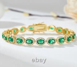 20 ctw Created Oval Emerald & Diamond 14k Gold Plated Tennis Bracelet Women's