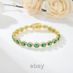 20 ctw Created Oval Emerald & Diamond 14k Gold Plated Tennis Bracelet Women's