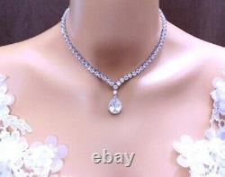 20Ct Pear Lab Created Diamond Tennis Necklace In 14k White Gold Plated Silver