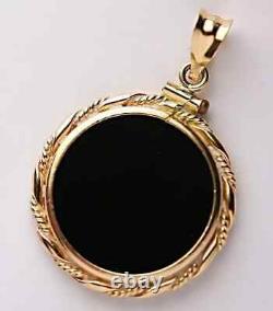 20mm American Eagle Coin Onyx Unisex Mens Pendant 14k Yellow Gold Plated Silver