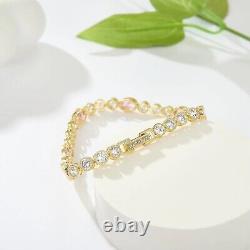 21ct Created Bezel Set Sapphire & Diamond 14k Gold Plated Tennis Bracelet Womens