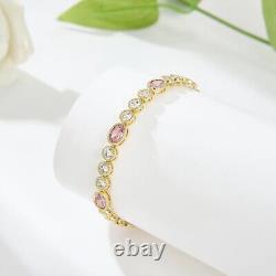 21ct Created Bezel Set Sapphire & Diamond 14k Gold Plated Tennis Bracelet Womens