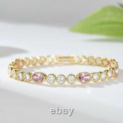 21ct Created Bezel Set Sapphire & Diamond 14k Gold Plated Tennis Bracelet Womens