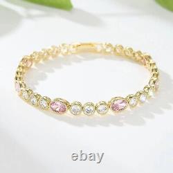 21ct Created Bezel Set Sapphire & Diamond 14k Gold Plated Tennis Bracelet Womens