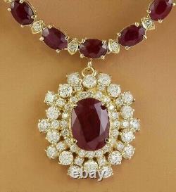 22Ct Oval Cut Lab Created Red Ruby Tennis Necklace 14K Yellow Gold Plated