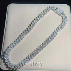 22Ct Round Moissanite Thick Cuban Link Choker necklace Men14k White Gold Plated