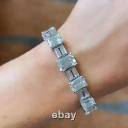 23 CTW Created Emerald Cut Diamond Tennis Wedding Bracelet 14K White Gold Plated