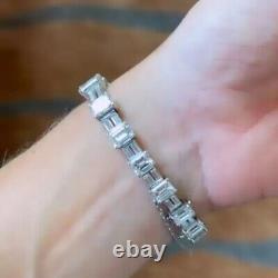 23 CTW Created Emerald Cut Diamond Tennis Wedding Bracelet 14K White Gold Plated