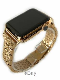 24K Gold Plated 42MM Apple Watch SERIES 3 Gold Links Band Diamond Rhinestone