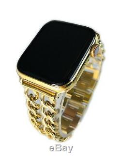 24K Gold Plated 44MM Apple Watch SERIES 4 Gold Links Band CUSTOM Free SB UNIQUE