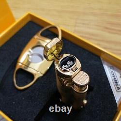 24K Gold Plated Metal Cohiba Jet Lighter And Cigar Cutter Gift Set Boxed 24ct
