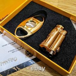 24K Gold Plated Metal Cohiba Jet Lighter And Cigar Cutter Gift Set Boxed 24ct