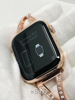 24K Rose Gold Plated 44MM Apple Watch SERIES 4 With Rose Gold Diamond Rhinestone