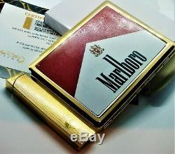 24ct Gold Plated Metal Marlboro Red Cigarette Case Tin Gift Box With Lighter 24k