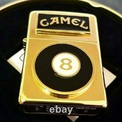 24k Gold Plated Joe Camel 8 Ball Zippo Lighter Metal Flint Wick Turkish Box 1993