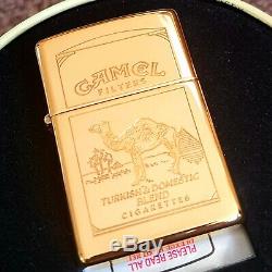 24k Gold Plated Joe Camel Ball Zippo Lighter Gift Box Metal Turkish Flint 1993
