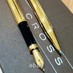24k Gold Plated Metal Cross Century II Pen Set Fountain & Ball Point Black Ink