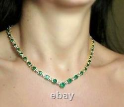 25.16CT Simulated Emerald & Diamond 14K Yellow Gold Plated Pretty Necklace