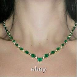 25.16CT Simulated Emerald & Diamond 14K Yellow Gold Plated Pretty Necklace