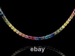 25ctw Lab-Created Rainbow Sapphire 14K White Gold Plated Tennis Women's Necklace