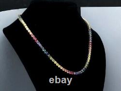 25ctw Lab-Created Rainbow Sapphire 14K White Gold Plated Tennis Women's Necklace