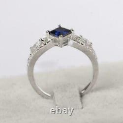 2CT Princess Cut Lab-Created Blue Sapphire Engagement Ring 14K White Gold Plated