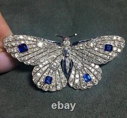 2Ct Asscher Cut Simulated Sapphire Butterfly Brooch Pin In 14K White Gold Plated