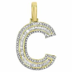 2Ct Baguette Simulated Diamond Letter C Pendant 14K Yellow Gold Plated Silver