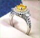 2ct Cushion Cut Simulated Yellow Citrine Engagement Ring 14k White Gold Plated