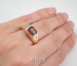 2Ct Emerald Cut Lab Created Red Ruby Men Engagement Ring 14K Yellow Gold Plated