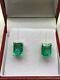 2ct Emerald Cut Natural Emerald Solitaire Stud Earrings 14k Yellow Gold Plated