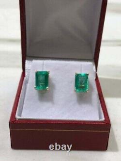 2Ct Emerald Cut Natural Emerald Solitaire Stud Earrings 14K Yellow Gold Plated