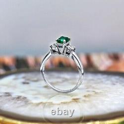 2Ct Emerald Cut Simulated Green Emerald Three Stone Ring 14k White Gold Plated