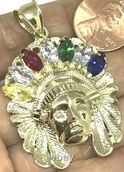 2Ct Gold American Indian Native chief Pendant 14K Yellow Gold Plated