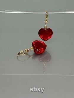 2Ct Heart Cut Simulated Red Ruby Dangle Drop Earrings In 14K Yellow Gold Plated