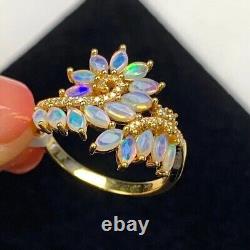 2Ct Marquise Cut Simulated Fire Opal Women's Ring 14K Yellow Gold Plated Silver